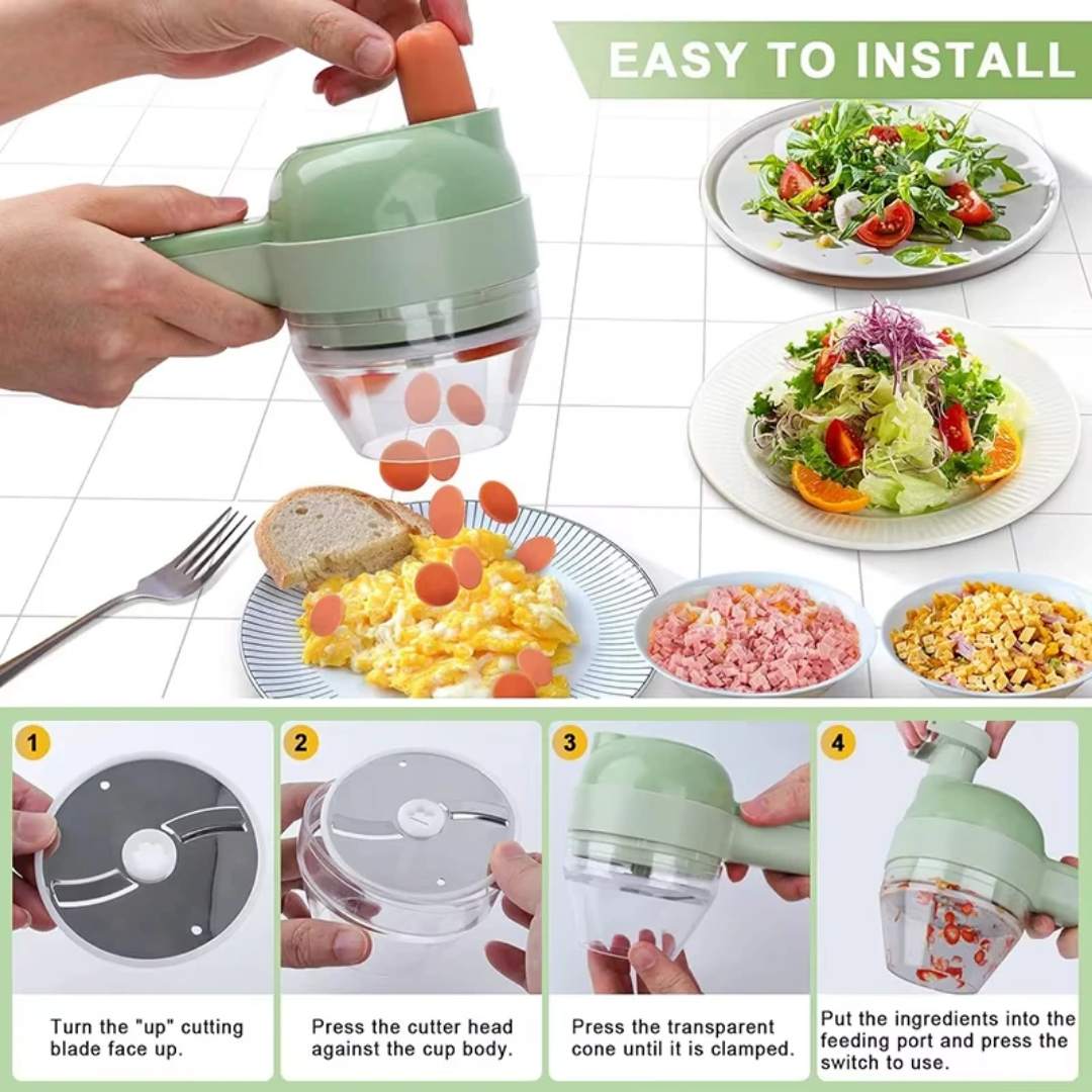 Mini Mixeur électrique & Coupe-Légumes Multifonction 3 -en-1 – Hachez, Coupez, Mixez en 15 sec
