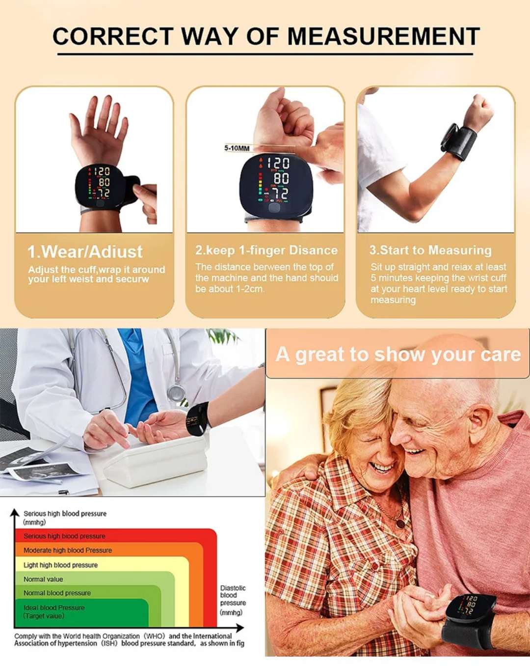 Tensiomètre Électronique au Poignet – Avec Écran LED Couleur & Alerte Santé