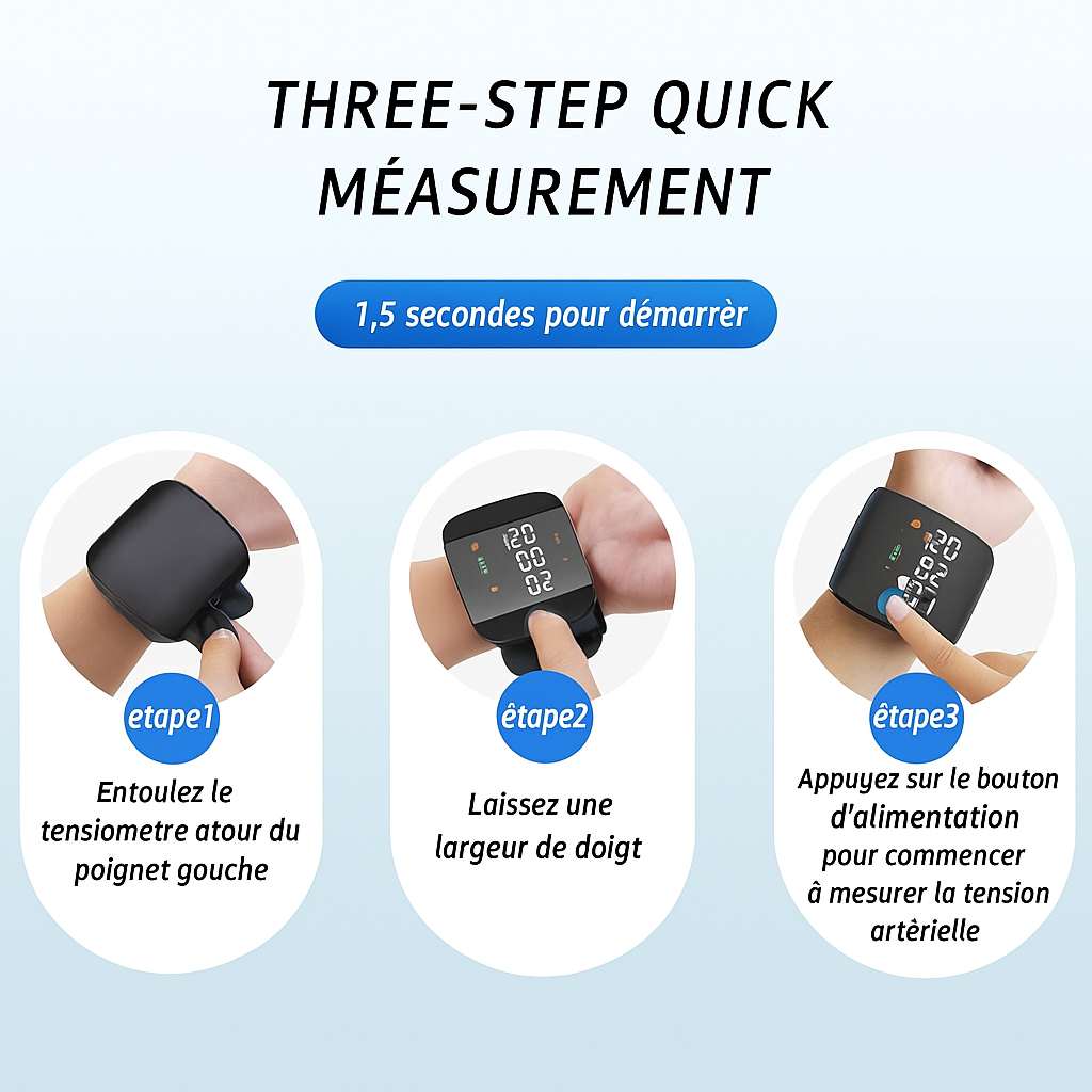 Tensiomètre Électronique au Poignet – Avec Écran LED Couleur & Alerte Santé